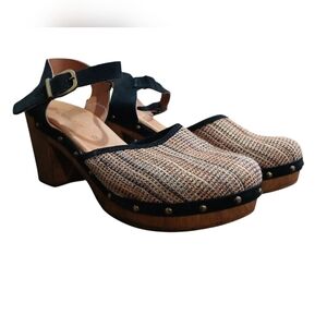 Eric Michael Studded Black Platform Colorful Ankle Strap Womans size 10.5 Hippie